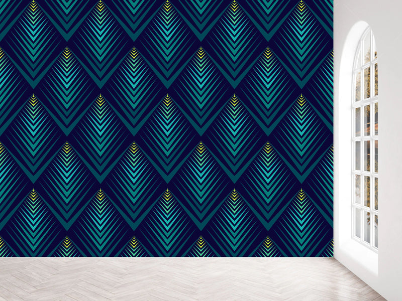 Shades Of Green On Blue Pattern Wallpaper