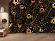 Black And Gold Peacock Feather Wallpaper