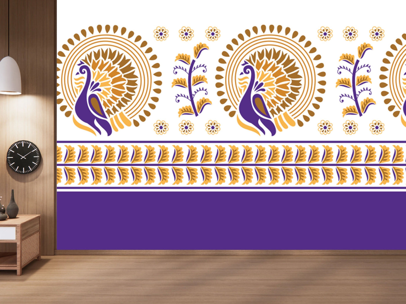 Voilet And Brown Peacock Design Wallpaper