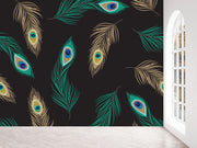 Peacock Blue and Brown Feather Wallpaper