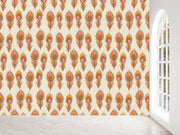 Pastel Orange Feather Peacock Pattern Wallpaper