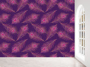 Purple Peacock Feather Pattern Wallpaper