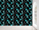 Blue and Black Peacock pattern wallpaper