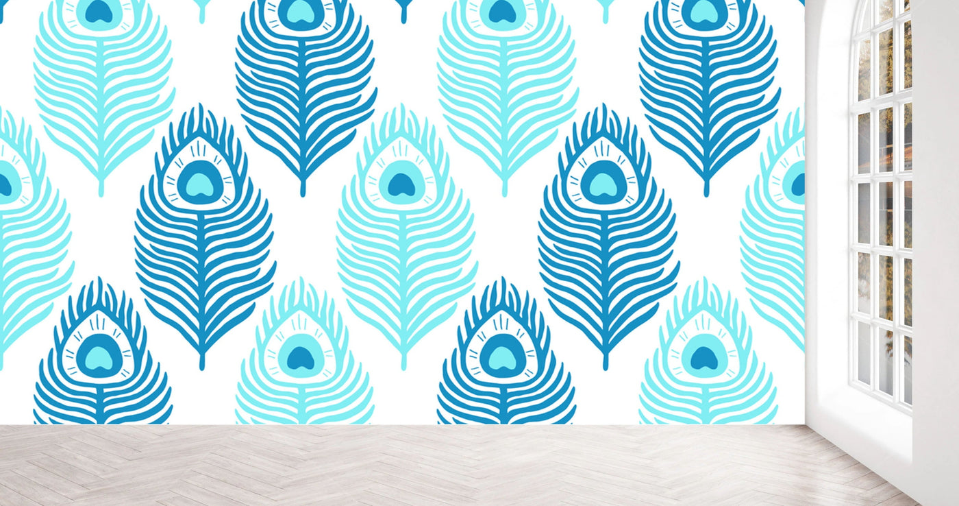 Light and Dark Blue Peacock Feather Wallpaper