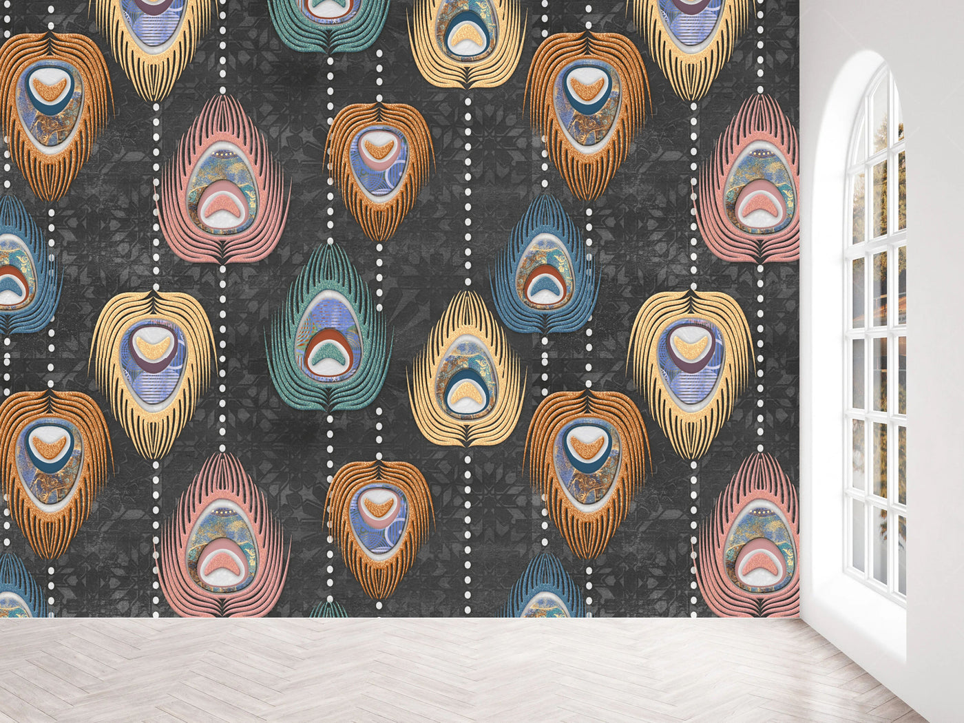 Pastel Peacock Feather Pattern Wallpaper