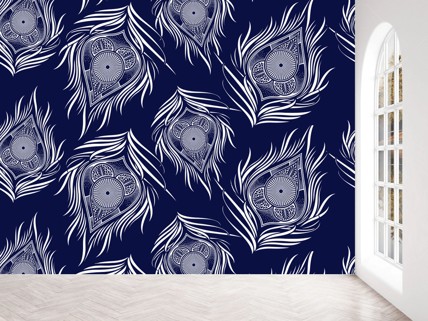 Blue Background White Feather PeacockWallpaper
