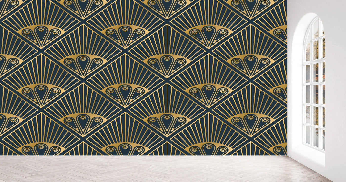 Blue Golden Feather Wallpaper