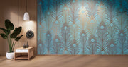 Silver Peacock Feather Blue Background Wallpaper