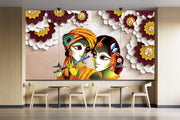 Abstract Floral Radha Krishna Wallpaper