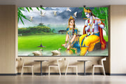 Radha Krishna With Swans Wallpaper