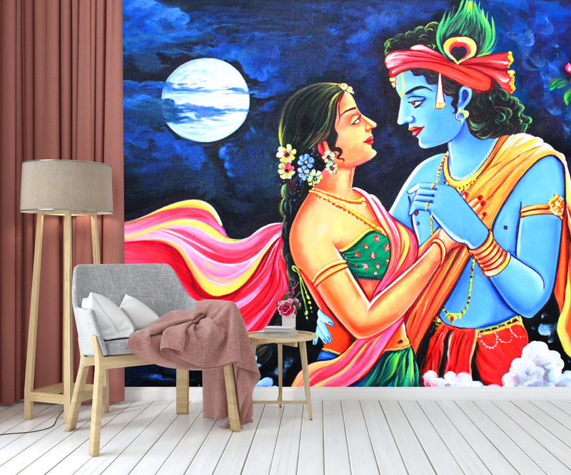 Radha Krishna Full Moon Wallpaper