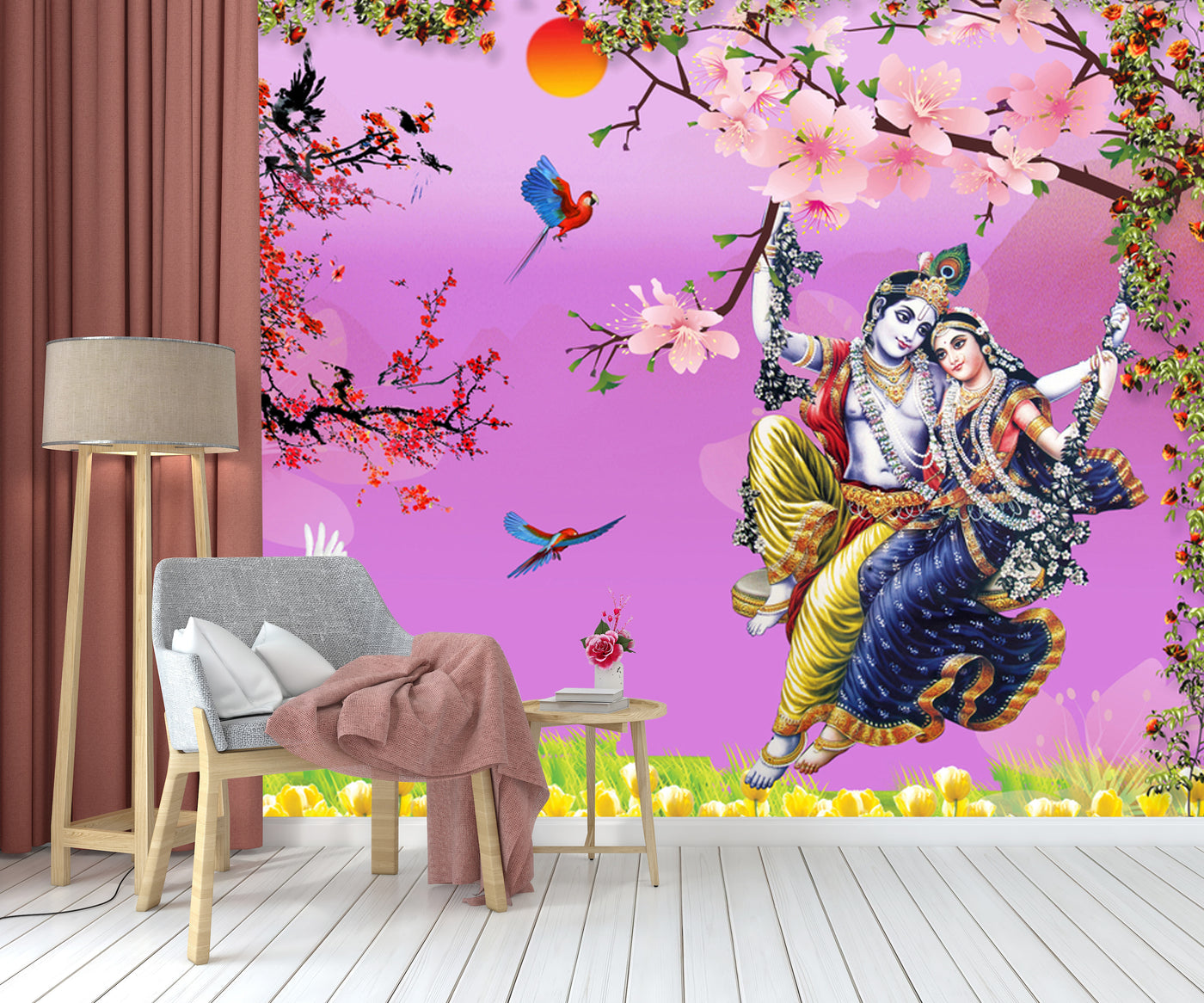 Radha Krishna On Swing Wallpaper