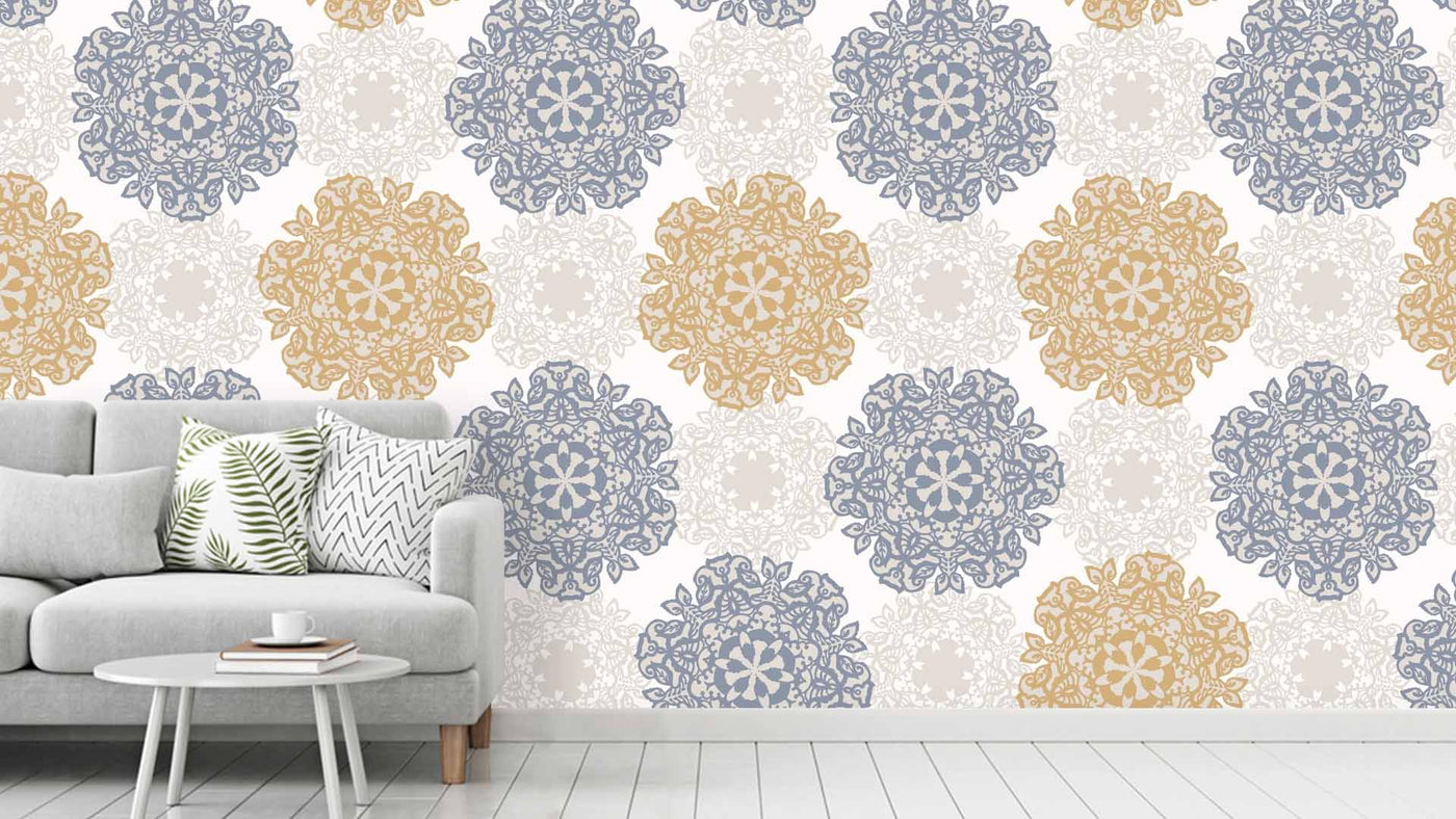 Blue Brown Floral Pattern Wallpaper
