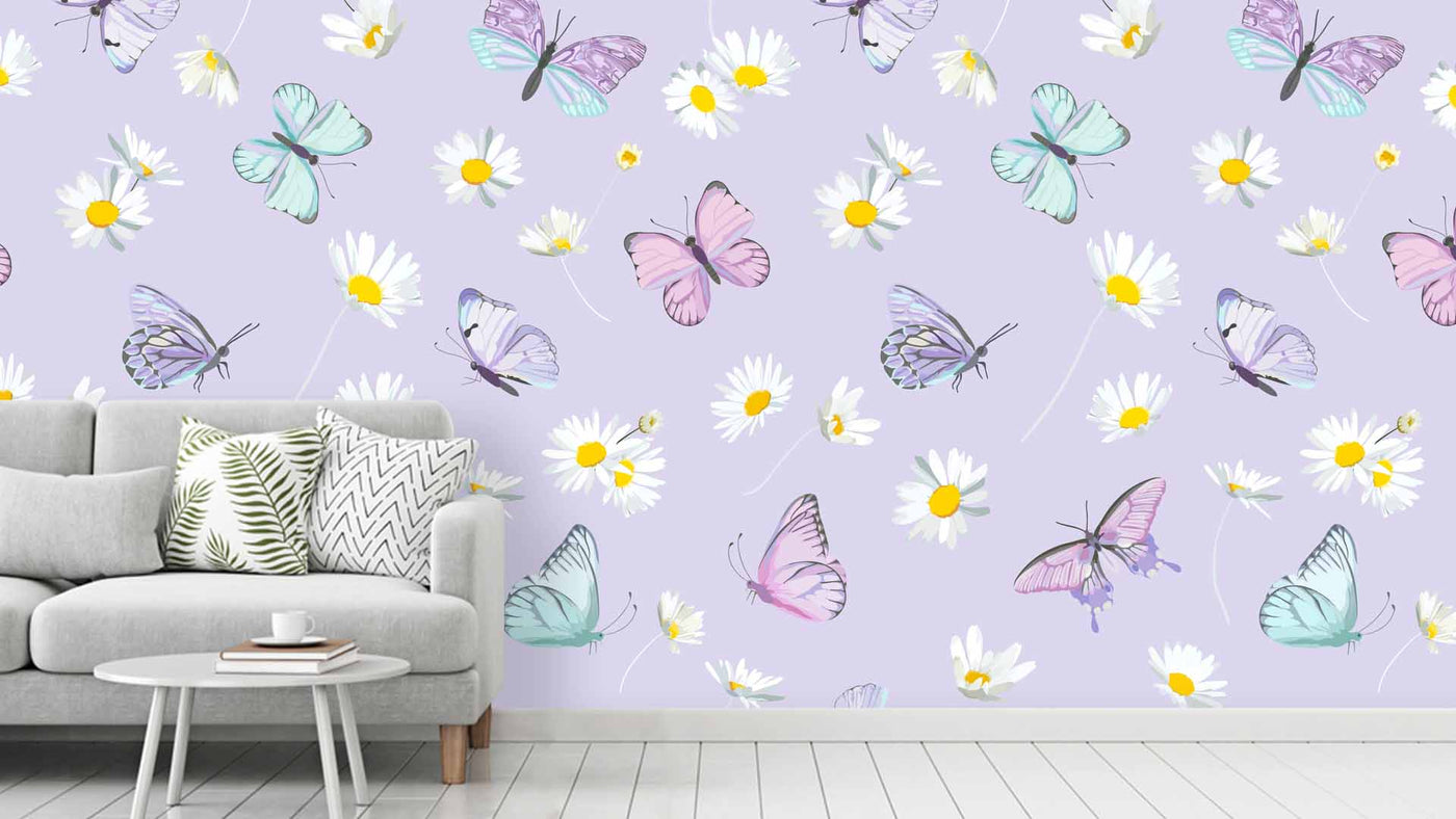 Butterfly Daisy Floral Wallpaper