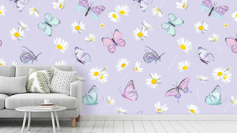 Butterfly Daisy Floral Wallpaper