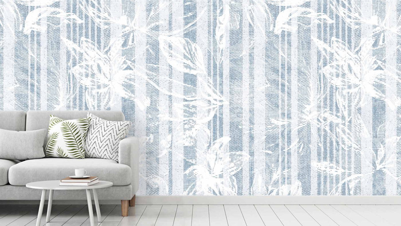 Light Blue Printed Floral Rustic Wallpaper