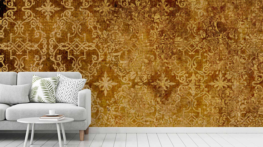 Gold Traditional Artistic Design Rustic Wallpaper – Myindianthings