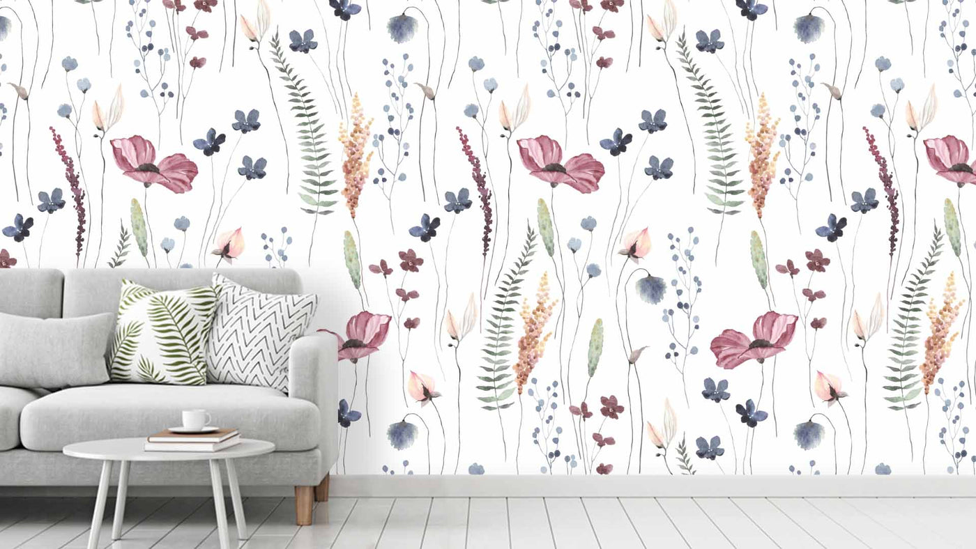 Watercolour Minimalist Floral Wallpaper