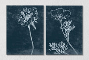 Blue White Floral Art, Set Of 2