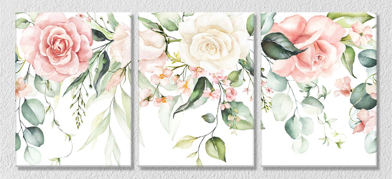 Pink White Floral Art, Set Of 3