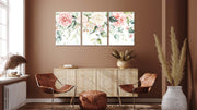 Pink White Floral Art, Set Of 3