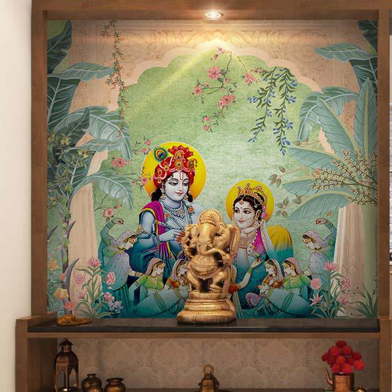 Radha Krishna Pooja Room Wallpaper