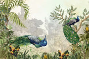 Radiant Peacock Garden Wallpaper