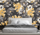 Black Yellow Floral Abstract Wallpaper
