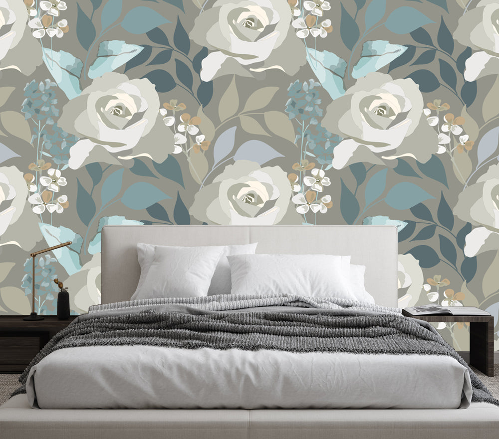 Silver Rose Abstract Wallpaper