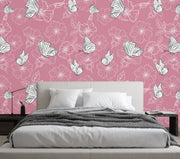 Pink floral and Butterfly Abstract Wallpaper