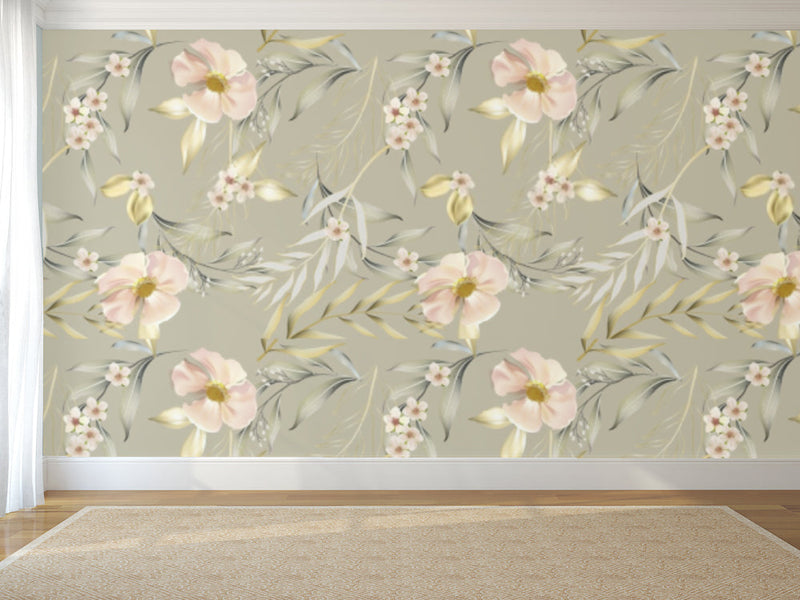 Aesthetic Beige Floral Abstract Wallpaper