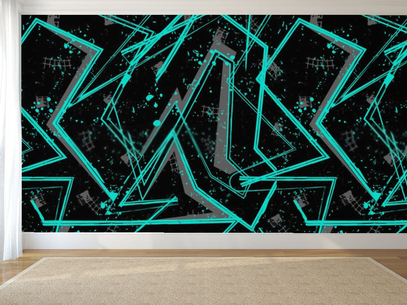 Unique Blue Black Graphic Abstract Wallpaper