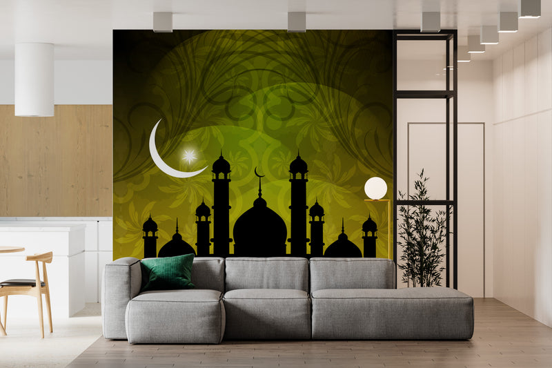 Stunning Chand View With Mosque Islamic Wallpaper