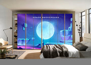 Blue Moon In Sky Self Adhesive Sticker For Wardrobe