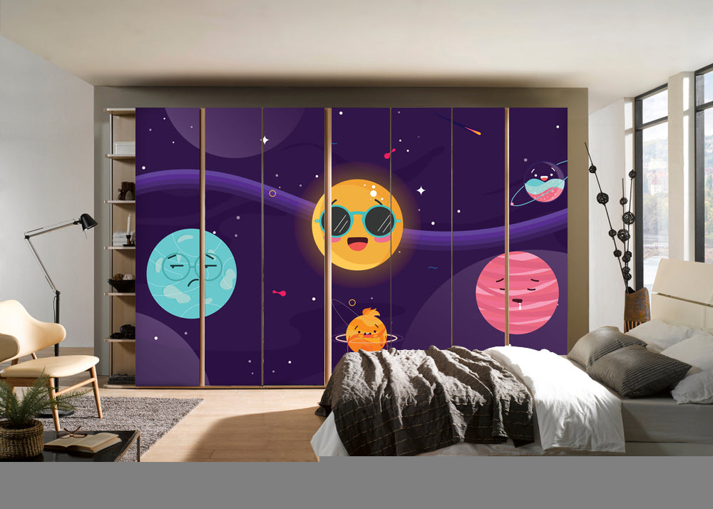 Happy Sun In Black Goggle Self Adhesive Sticker For Wardrobe