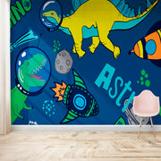 Cartoon Dinasaurs On Rocket Wall