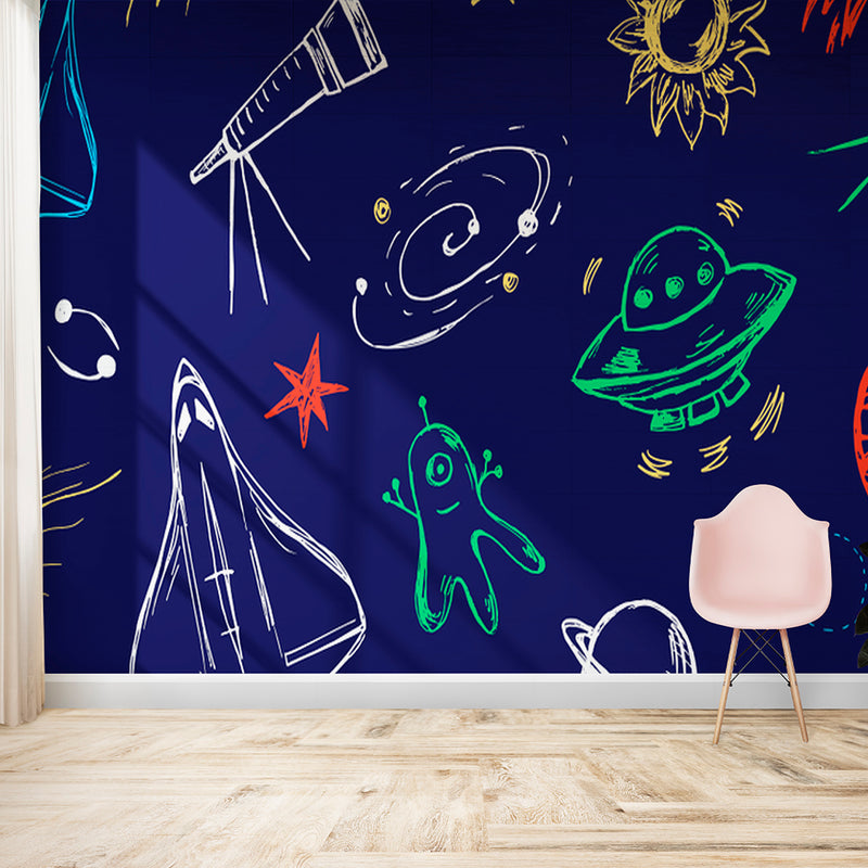 Colorful Childish Space Line Drawing