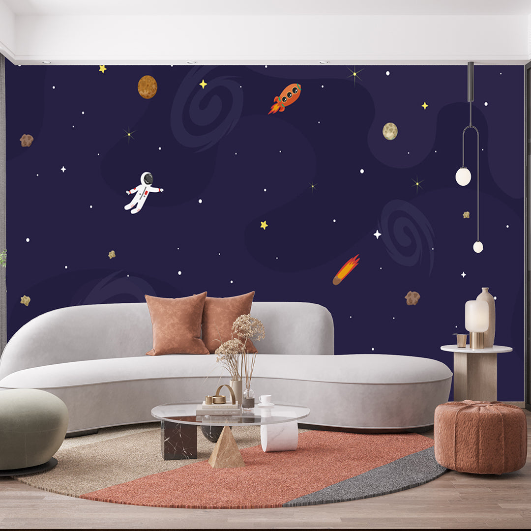 Cartoon Space Planet Kids Wallpaper