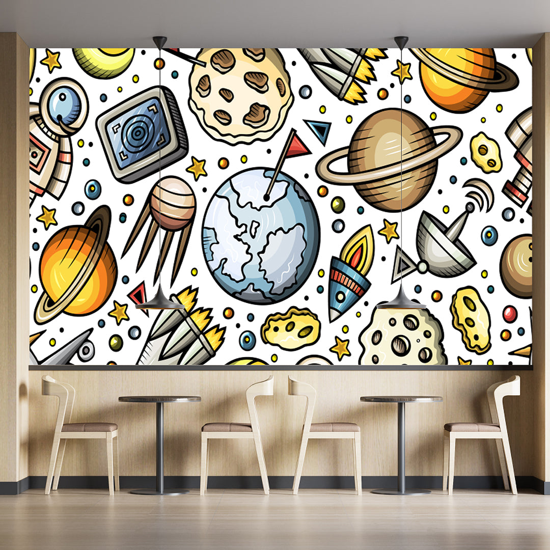 Cartoon Hand Drawn Space Planets Wallpaper