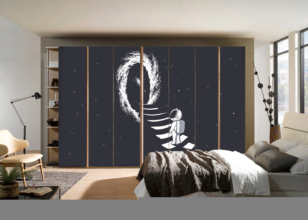 Astronout Going In Space Hole Self Adhesive Sticker For Wardrobe