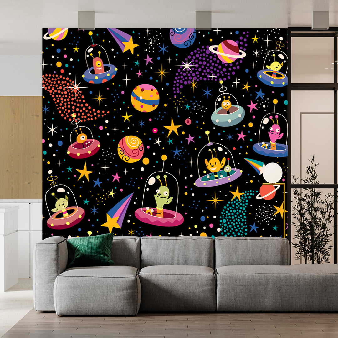 Cosmos Seamless Pattern Black Wallpaper