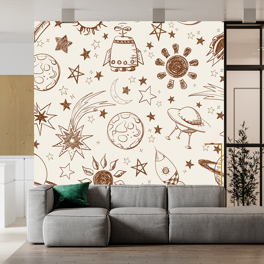 Doodle Drawing Of Space White Wallpaper
