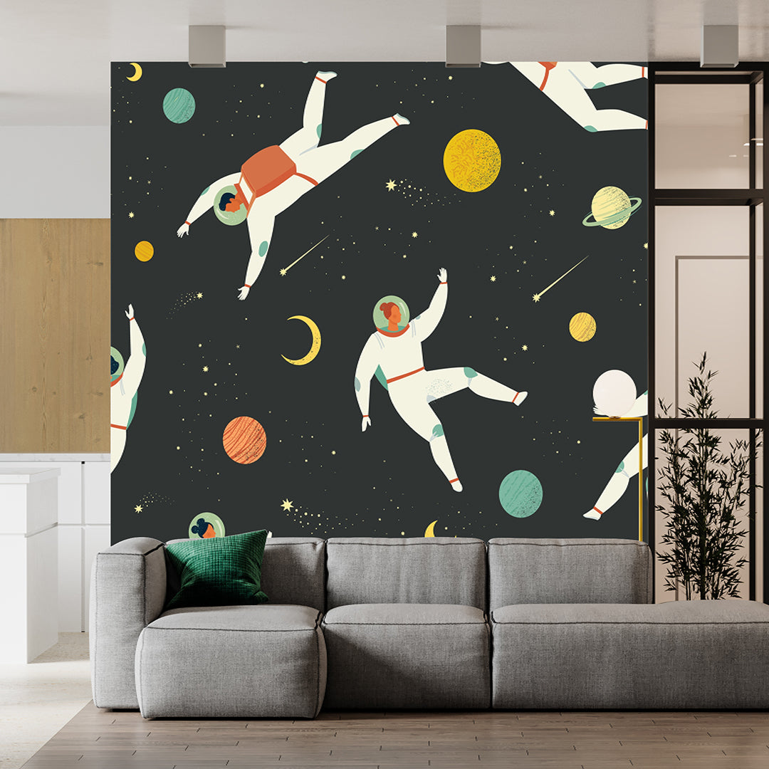 Spacman Milky Way Black Wallpaper