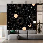 Beautifull Orange Sun Moon And Stars