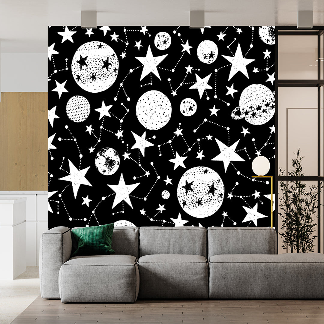 View Sky Nighttimehand Drawn Wallpaper