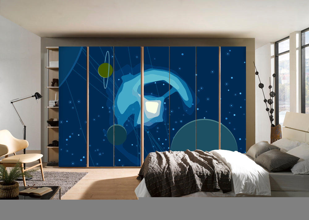 Space Sketch With Stars Self Adhesive Sticker For Wardrobe