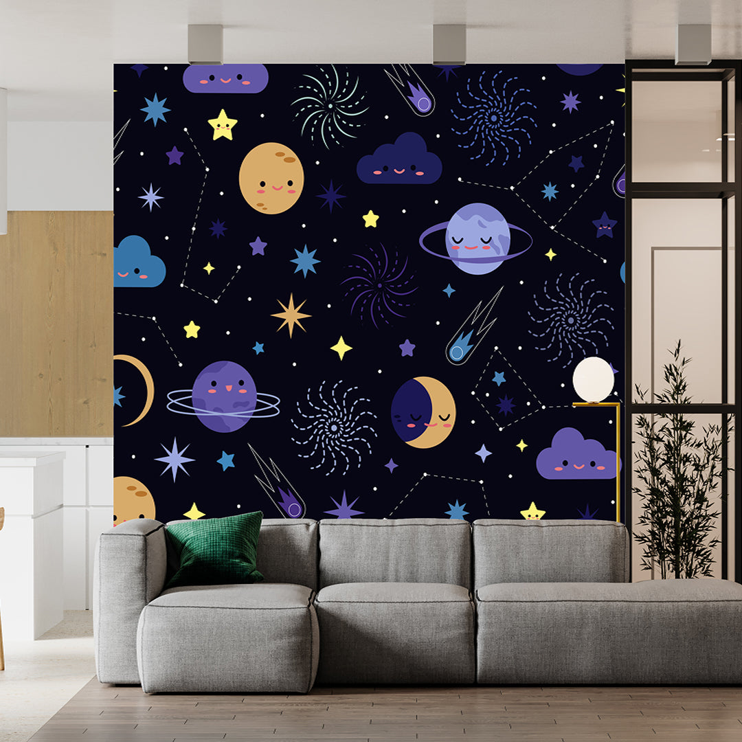Colorful Planets And Stars Black Wallpaper