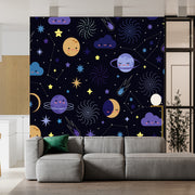 Colorful Planets And Stars Black Wallpaper