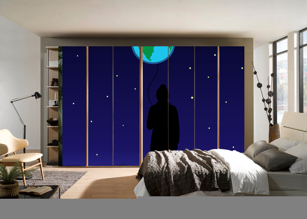 Man Seeing Earth In Space Self Adhesive Sticker For Wardrobe