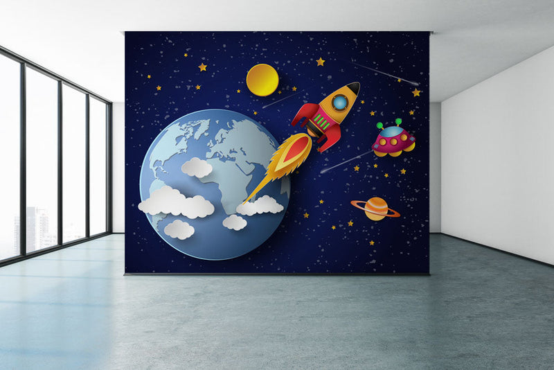 3D Rocket Space Kids Wallpaper